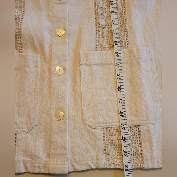Loeffler Randall Shacket Cream Scottie Broderie Chore Jacket Large